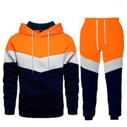 Men's Tracksuits Blue Street Leisure Sports Sweater Loose Side Seam Pocket Contrast Youth Hoodie Set