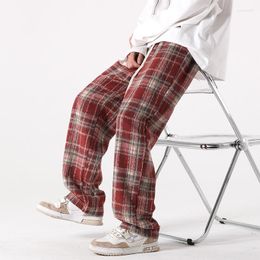 Men's Pants 2023 Y2K Plaid For Men Loose Straight Trousers Male Red Black Oversize Vintage Streetwear Casual Fashion Spring