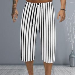 Men's Pants Summer Men Striped Linen Multi-Pocket Straight Casual Large Size Breathable Light Loose Trousers Male