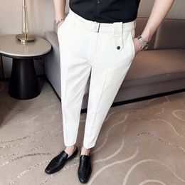 2023 Summer Men's Business Dress Pants British Style Casual Suit Pants Slim Fit Ankle Length Wedding Office Social Trousers