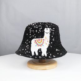 Berets Sequins Sparkly Bucket Hat Solid Color Trendy Sun Hats Stage Performance Hip Hop Street Dance Fisherman Cap For Women