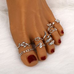 9Pcs Adjustable Toe Rings for Women Hypoallergenic Open Toe Ring Set Women Beach Foot Jewellery Caring Women's Foot Ring Jewellery