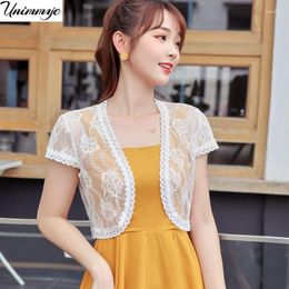 Women's Jackets Women Basic Coat Summer Style Perspective Shawl Fashion Hollow Out Lace Boleros Short Sleeve Coats Female J535