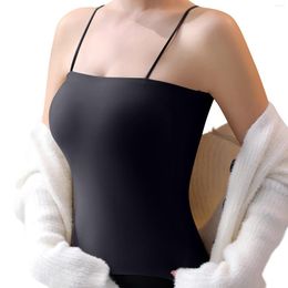 Camisoles & Tanks Women's Solid Colour Ice Silk Seamless Breast Cushion With Bottom Camisole Top Tops Pack Nylon For Women Workout