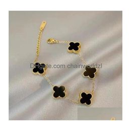 Chain Designer Classic Lucky Clover Black Onyx Bracelet 18K White Gold Plated Ladies And Girls Valentines Day Mothers Engagement Jew Dhgar