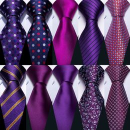 Neck Ties Fashion Silk Purple Solid Mens Wedding Tie Hanky Set Barry.Wang Designer Paisley Floral Neckties For Mens Gift Party Groom 230717