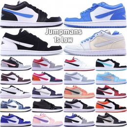 Jumpmans 1 1s Low Basketball Shoes For Mens Trainers Womens Leather Designer UNC Mocha Midnight Navy Wolf Grey Game Royal Bred Toe Outdoor Sneakers Size 36-45