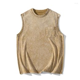 Men's Tank Tops Summer Oversize Sleeveless T-Shirt Men Vintage Baggy Vest Tees Fashion Korean Streetwear Washed Top Clothing Male Plus Size