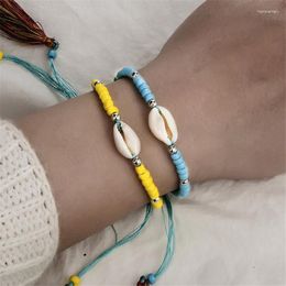 Charm Bracelets 2 Pcs/set Blue Yellow Beads Anklet For Women Bohemian Handmade Colourful Tassel Natural Shell Anklets Jewellery