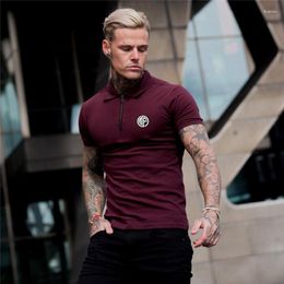 Men's Polos Gym Training Casual Fashion Zip Collar Polo Shirts Summer Breathable Comfortable Short Sleeve Cotton Slim Fit Workout Cool Shirt