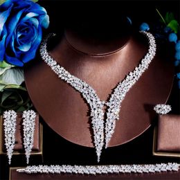 Wedding Jewellery Sets ThreeGraces Sparkling Cubic Zirconia 4pcs Silver Colour Bridal Party Dinner Set for Women Dress Accessories TZ744 230717