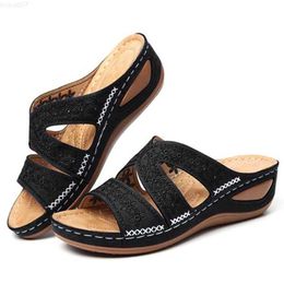Slippers Comemore Orthopaedic Open Toe Leather Casual Slippers Female Platform Retro Shoes New Womens Slides 43 Summer Women Wedge Sandals L230717