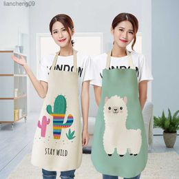 Alpaca Kitchen Apron for Woman Sleeveless Cotton Linen Aprons Home Cooking Baking Bib Cleaning Tools Delantal Cocina Tablier L230620