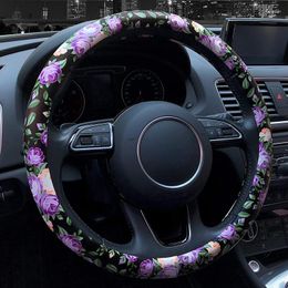 Steering Wheel Covers Floral Leather Car Cover For Women Girls Ladies 15inch Chinese Style Universal Auto Decor
