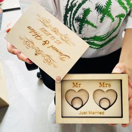 Party Supplies Personalised Wedding Ring Box Custom Vintage Classic Wood Grain Proposal Holder Rectangular