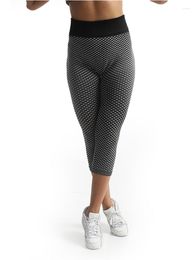 Women's Leggings Grid Tight Yoga Pants Women Seamless High Waist Breathable Gym Fitness Push Up Clothing Workout Capris Mid-Calf