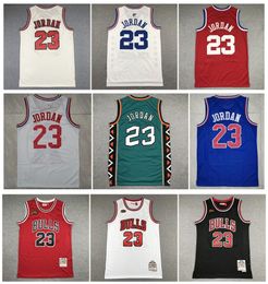 SL 23 Michael Jor Dan Bull Champions Basketball Jersey Chicagos Finals Mitch and Ness Throwback Red White Black Size S-XXL