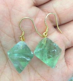 Dangle Earrings YA3081 Rough Fluorite Pendulum Rhombus Stone Earring