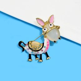 Brooches Female Fashion Crystal Cute Donkey For Women Luxury Yellow Gold Colour Enamel Alloy Animal Brooch Safety Pins