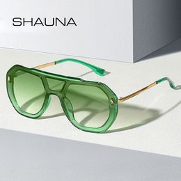 Sunglasses SHAUNA Fashion Polygon Square Women Retro Rivets Double Bridges Clear Ocean Gradient Lens Men Sun Glasses 230717