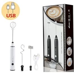 USB Rechargeable Milk Frother Handheld Multi-functional Electric Foam Maker With 2 Stainless Whisks 3-Speed Adjustable Mini Milk Foamer