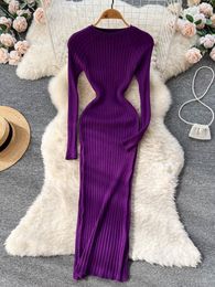 Casual Dresses Women Autumn Winter Solid Long Dress Elegant Fashion Office Lady Pullover Bodycon Slim O Neck Sleeve 2023