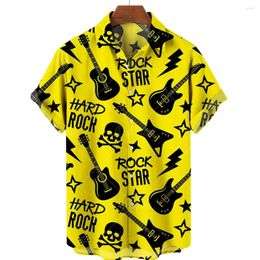 Men's Casual Shirts Hawaiian Shirt With Musical Guitar Print For Men Party Short Sleeve Beach Hip Hop Harajuku Large Size Top