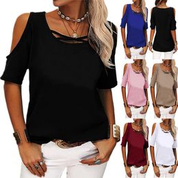 Women's T Shirts Women Casual Sexy Tshirt Female Summer Pink Black Off-Shoulder White Tops Femme Blue Short Sleeve Beach Clothes Drop