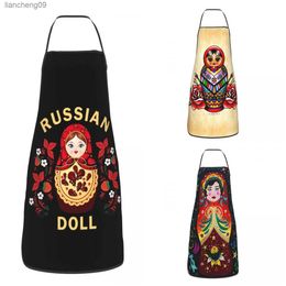 Unisex Matryoshka Russian Doll Bib Apron Adult Women Men Chef Tablier Cuisine for Kitchen Cooking Flowers Pattern Baking L230620