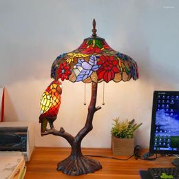 Table Lamps WOERFU Tiffany Lamp Dragonfly Parrot Lampshade Lighting Bedroom Living Room Resin Base