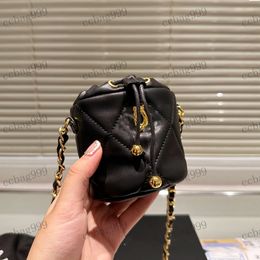 Women Mini Bucket Bag Leather Diamond Hardware Metal Buckle Small Gold Ball Drawstring Matelasse Chain Handbag Crossbody Bags Lipstick Makeup Case Card Holder 14cm