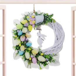 Decorative Flowers Easter Door Decorations 2D Acrylic Wreath Spring Garland Ornament With Pastel Eggs And Twigs For Window Front Wall