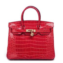 Platinum Luxurys Leather Handbag Top Bag Genuine Womens Crocodile Pattern Cow Red Bride One Shoulder Crossbody