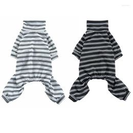 Dog Apparel Striped Clothes Cat Jumpsuit High Collar Long Sleeve 4-legs Shirt Sweatshirt Pajamas For Small Dogs Pug Sleepwear Overalls