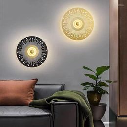 Wall Lamp Round Metal LED Lights Gold Black Art Deco Atmosphere For Bedroom Parlour Stairs Restaurant Sconce Drop