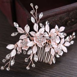 Fashion Flower Hair Combs Handmade Crystal Rhinestone Bridal Headdress Flower Hairpin Bride Wedding Hair Jewelry L230704