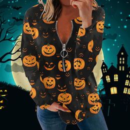 Women's Hoodies Halloween Print Zip Up Hoodie Harajuku Pumpkin Plus Size Women Clothing Sweatshirts Sudaderas Con Capucha Ropa Mujer