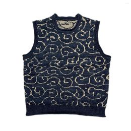 Men's Vests Kapital Vintage Japan Style Dark Blue Round Neck For Men And Women Knitted Sweater Vest Tang Pattern Sleeveless Loose Pullover