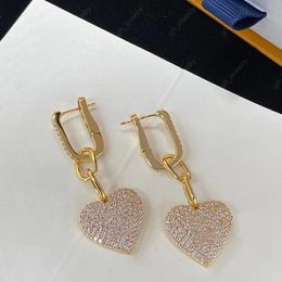 Luxury Designer Fashion Dangle Chandelier Earrings full of diamond letters Heart pendant earrings Women's wedding party birthday gift jewelry