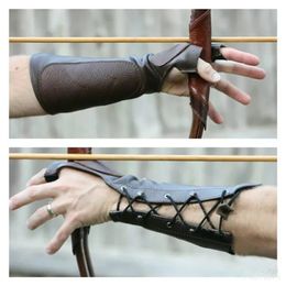 Five Fingers Gloves Mediaeval Archery Leather Long Gloves Steampunk Armour Cuff Warrior Knight Archer Costume Bracers Gauntlet Wristband Arm Accessory 230717