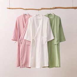 Women's Sleepwear Women Robes Spring Summer Cotton 3 Layers Gauze Men Pyjamas Home Clothes Plain Dressing Gown Kimono El Bathrobe