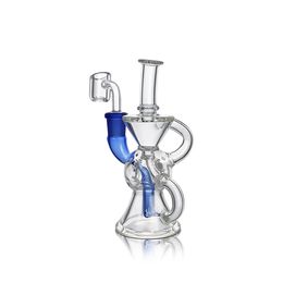 Waxmaid 5.51inches Leo Mini clear blue hookah Dab Rig glass bongs Recycler Bong with wax Oil rigs 14mm Joint With Quartz Banger US warehouse retail order free shipping