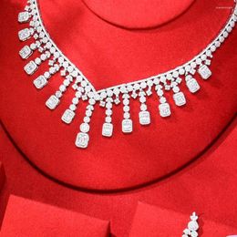 Necklace Earrings Set GODKI 4PCS Super Luxury Waterdrop Charms Tassel Drop Jewellery For Women Wedding Cubic Zircon Dress Earring