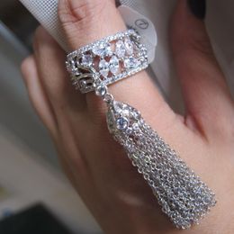 Wedding Rings Discount Europe Fashion cubic Zircon stone Micro paved long tassel Ring Designer luxury copper party Jewellery for women 230717