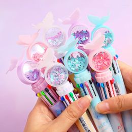 Cartoon Butterfly Ten Colour Ballpoint Pen Student Multi Press Type Oil Function Stationery Hand Ledger Water