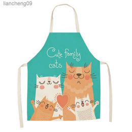 Cute Cartoon Kitchen Apron Cat Print Sleeveless Linen Apron Kids Bib Ladies Home Cleaning Tools Baking Accessories Delantal L230620