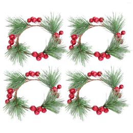 Decorative Flowers 4 Pieces Pine Leaves Candle Rings Garland 3 Inches Holder Wreaths For Wedding Indoor Table Home Decor