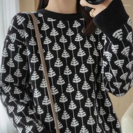 Women's Sweaters Autumn Winter Sweater Jacquard Round Neck Long-Sleeve Loose Bottoming Shirt Western Style Warm Knit Fashion Harajuku