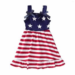Vestidos para meninas Alça Estampa de Estrelas Vestido de Babado Infantil Bandeira dos Estados Unidos Regata Manga Comprida Meninas Tamanho 12