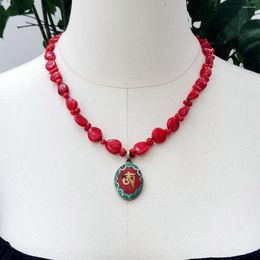 Подвесные ожерелья Lii Ji Red Choker Ожерелье 52 см коралловые бирюзовые женщины.